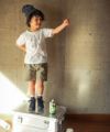 子供服 男の子 ストレッチツイルアップリケ付きハーフパンツ カーキ(82) モデル画像1