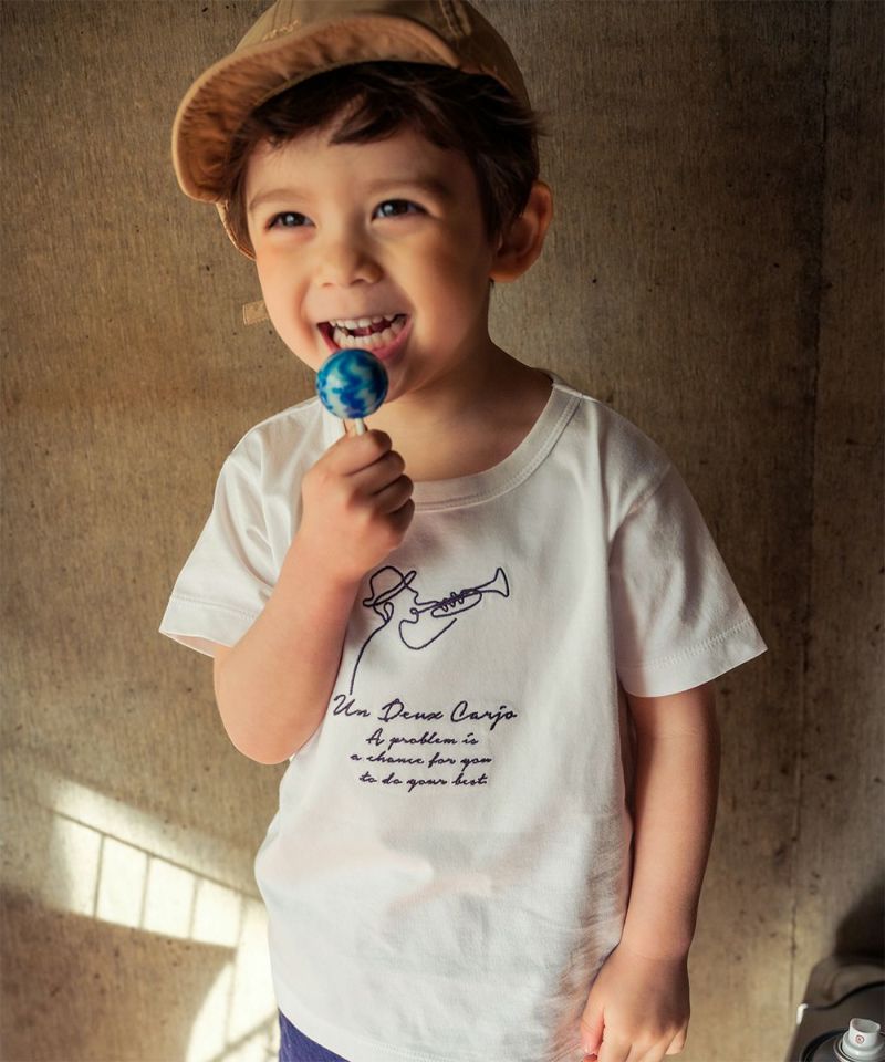 子供服 男の子 綿100％トランペット奏者＆ロゴ刺繍Tシャツ