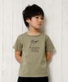 子供服 男の子 綿100％トランペット奏者＆ロゴ刺繍Tシャツ カーキ(82) モデル画像アップ