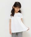 子供服 女の子 綿100％花柄レース切り替えAライン胸ポケット付きTシャツ オフホワイト(11) モデル画像1