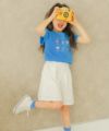 子供服 女の子 リボン＆音符刺繍ポケット付きキュロットパンツ アイボリー(12) モデル画像全身