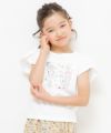 子供服 女の子 綿100％チューリップ袖オープンカフェイラストTシャツ オフホワイト(11) モデル画像アップ