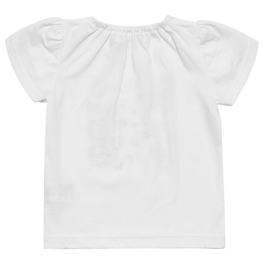 ベビー服 女の子 ベビーサイズ綿100％チューリップ袖オープンカフェイラストTシャツ オフホワイト(11) 背面