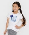 子供服 女の子 リボン＆フリル付きマリンモチーフプリントTシャツ オフホワイト(11) モデル画像アップ