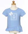 子供服 女の子 リボン＆フリル付きマリンモチーフプリントTシャツ ブルー(61) トルソー正面