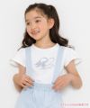 子供服 女の子 綿100％ストライプリボン帽子モチーフプリントTシャツ オフホワイト(11) モデル画像アップ