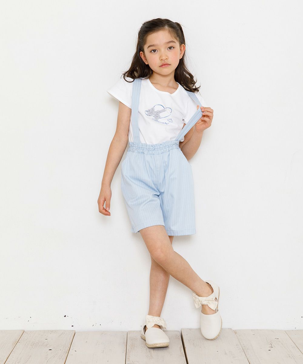 子供服 女の子 綿100％ストライプリボン帽子モチーフプリントTシャツ オフホワイト(11) モデル画像3