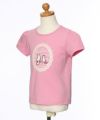 子供服 女の子 綿100％ネコアップリケレース＆音符プリントTシャツ ピンク(02) トルソー斜め