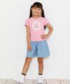 子供服 女の子 綿100％ネコアップリケレース＆音符プリントTシャツ ピンク(02) モデル画像全身