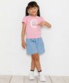 子供服 女の子 綿100％ネコアップリケレース＆音符プリントTシャツ ピンク(02) モデル画像2