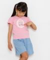 子供服 女の子 綿100％ネコアップリケレース＆音符プリントTシャツ ピンク(02) モデル画像3
