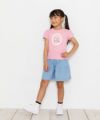 子供服 女の子 綿100％ネコアップリケレース＆音符プリントTシャツ ピンク(02) モデル画像4