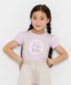 子供服 女の子 綿100％ネコアップリケレース＆音符プリントTシャツ パープル(91) モデル画像アップ