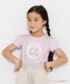子供服 女の子 綿100％ネコアップリケレース＆音符プリントTシャツ パープル(91) モデル画像1