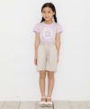 子供服 女の子 綿100％ネコアップリケレース＆音符プリントTシャツ パープル(91) モデル画像2