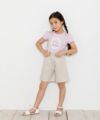 子供服 女の子 綿100％ネコアップリケレース＆音符プリントTシャツ パープル(91) モデル画像4