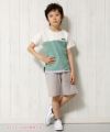 子供服 男の子 バイカラー切替えロゴワッペン付きTシャツ アイボリー(12) モデル画像全身