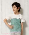 子供服 男の子 バイカラー切替えロゴワッペン付きTシャツ アイボリー(12) モデル画像1
