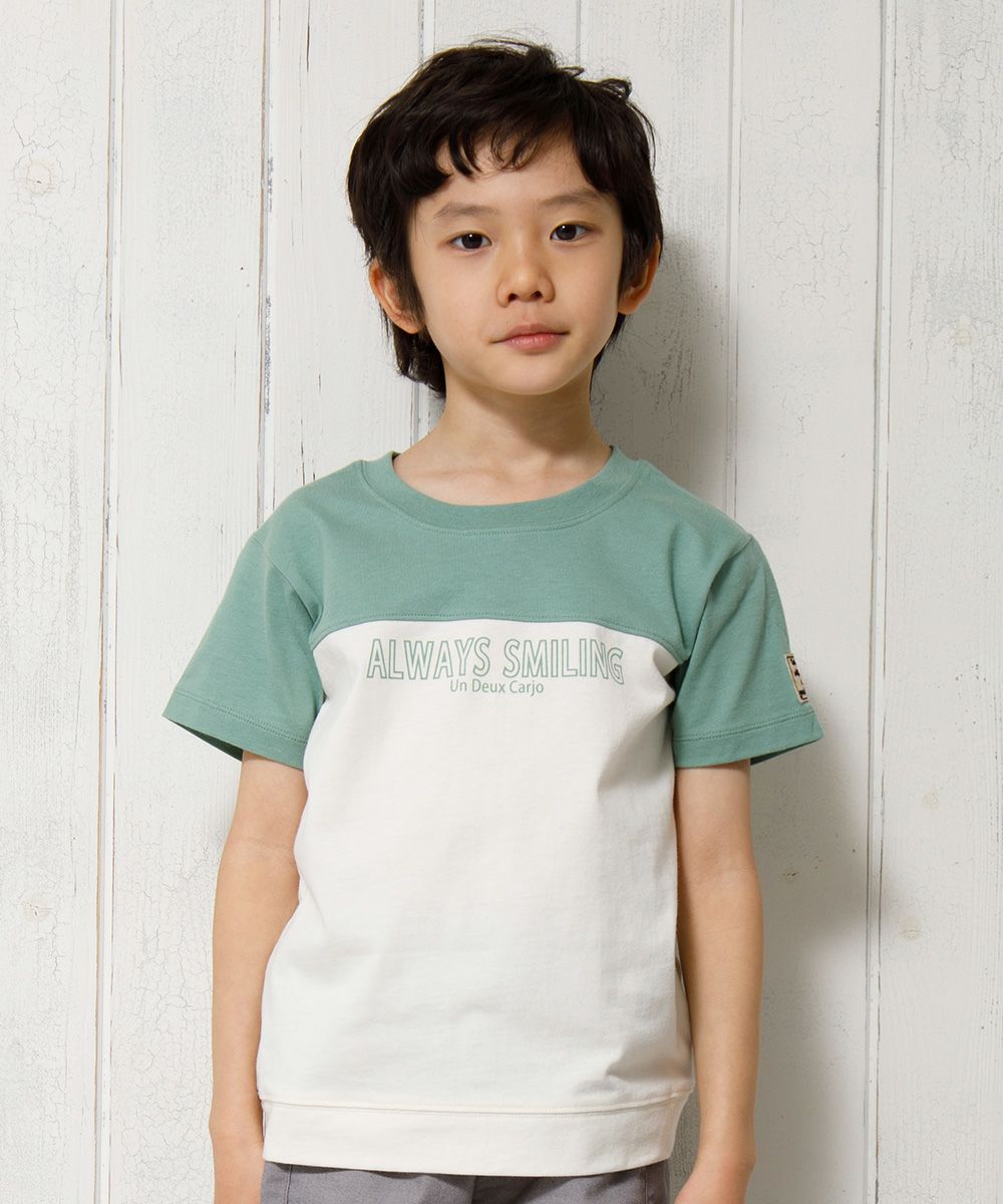 子供服 男の子 綿100％ロゴプリントTシャツ グリーン(08) モデル画像アップ
