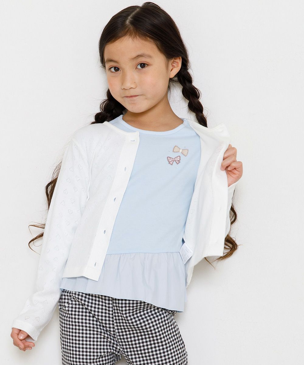 子供服 女の子 綿100％ハート柄カーディガン オフホワイト(11) モデル画像3