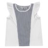 子供服 女の子 ストライプ柄フリル付きTシャツ オフホワイト(11) 正面