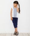子供服 女の子 ストライプ柄フリル付きTシャツ オフホワイト(11) モデル画像4