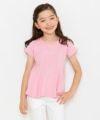 子供服 女の子 綿100％ラインストーンロゴフレアーシルエットTシャツ ピンク(02) モデル画像アップ