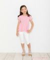 子供服 女の子 綿100％ラインストーンロゴフレアーシルエットTシャツ ピンク(02) モデル画像全身