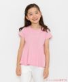子供服 女の子 綿100％ラインストーンロゴフレアーシルエットTシャツ ピンク(02) モデル画像1
