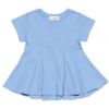 子供服 女の子 綿100％ラインストーンロゴフレアーシルエットTシャツ ブルー(61) 正面