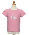 子供服 女の子 綿100％スワンプリントチュールお花モチーフ付きTシャツ ピンク(02) トルソー正面