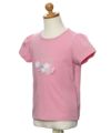 子供服 女の子 綿100％スワンプリントチュールお花モチーフ付きTシャツ ピンク(02) トルソー斜め