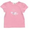 子供服 女の子 綿100％スワンプリントチュールお花モチーフ付きTシャツ ピンク(02) 正面
