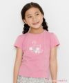子供服 女の子 綿100％スワンプリントチュールお花モチーフ付きTシャツ ピンク(02) モデル画像1