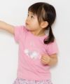 ベビー服 女の子 ベビーサイズスワンプリント＆チュールお花モチーフつきTシャツ ピンク(02) モデル画像アップ