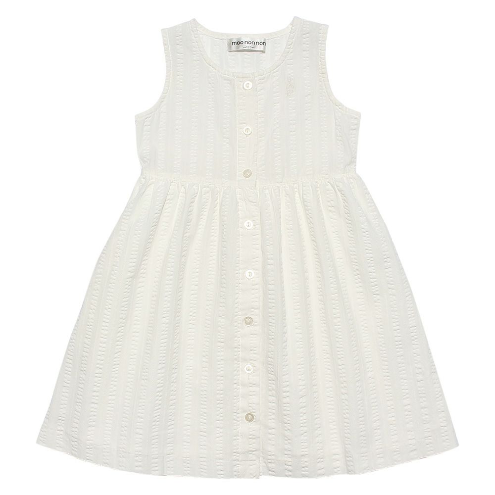 子供服 女の子 ストライプ織り音符刺繍裏地付きワンピース アイボリー(12) 正面