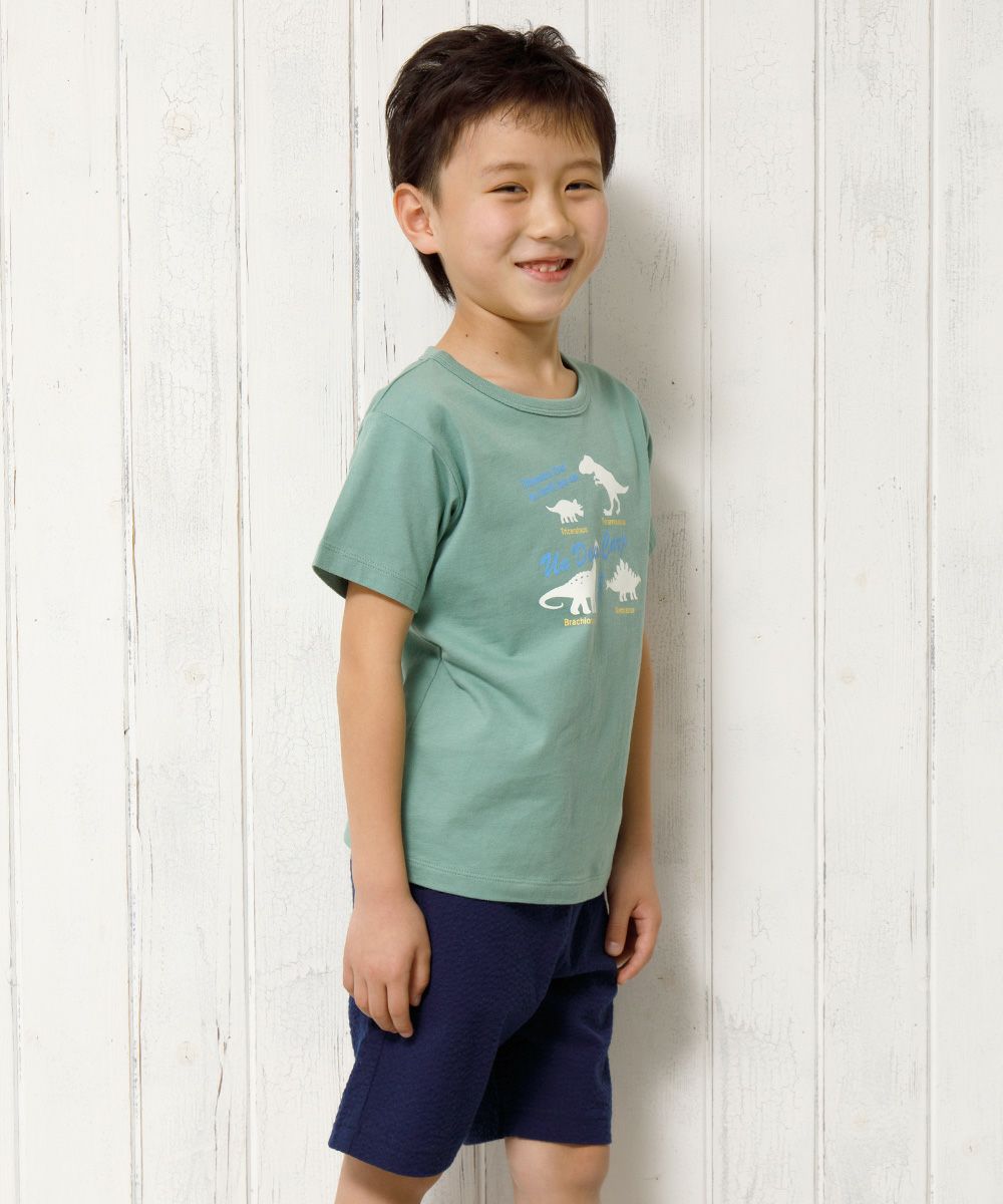 子供服 男の子 綿100％動物シリーズ恐竜プリントTシャツ グリーン(08) モデル画像2