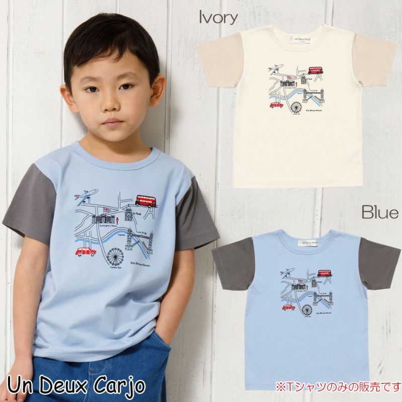 子供服 男の子 綿100％乗り物シリーズロンドンバスモチーフプリントTシャツ