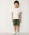 子供服 男の子 綿100％乗り物シリーズ電車プリントTシャツ アイボリー(12) モデル画像全身