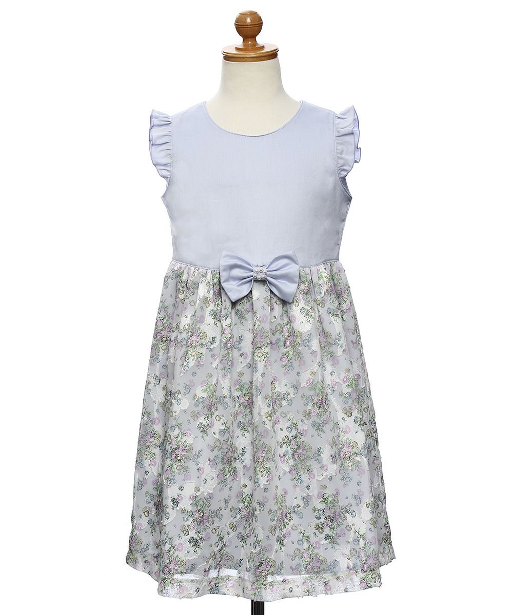子供服 女の子 日本製花柄シフォン取り外しリボン付きワンピース パープル(91) トルソー正面