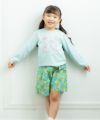 子供服 女の子 日本製花柄リボン付きキュロットパンツ エメラルドグリーン(81) モデル画像1