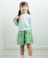 子供服 女の子 日本製花柄リボン付きキュロットパンツ エメラルドグリーン(81) モデル画像２