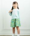 子供服 女の子 日本製花柄リボン付きキュロットパンツ エメラルドグリーン(81) モデル画像3