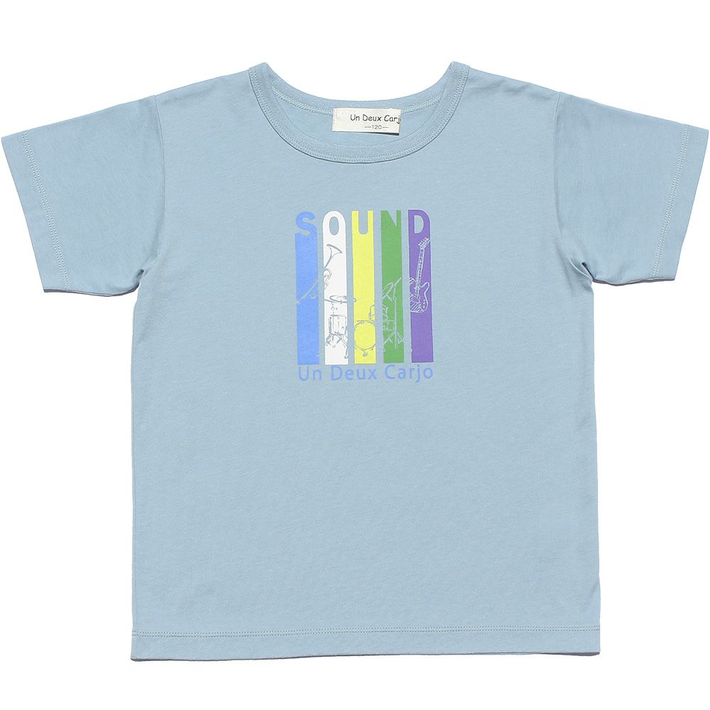 子供服 男の子 楽器シリーズ綿100％ロゴプリントTシャツ ブルー(61) 正面