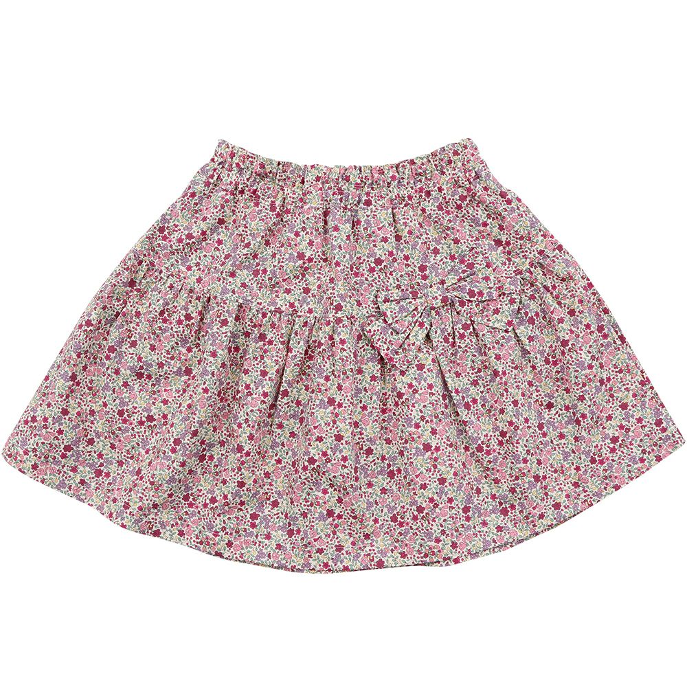子供服 女の子 綿100％花柄リボ付きギャザースカート ピンク(02) 正面