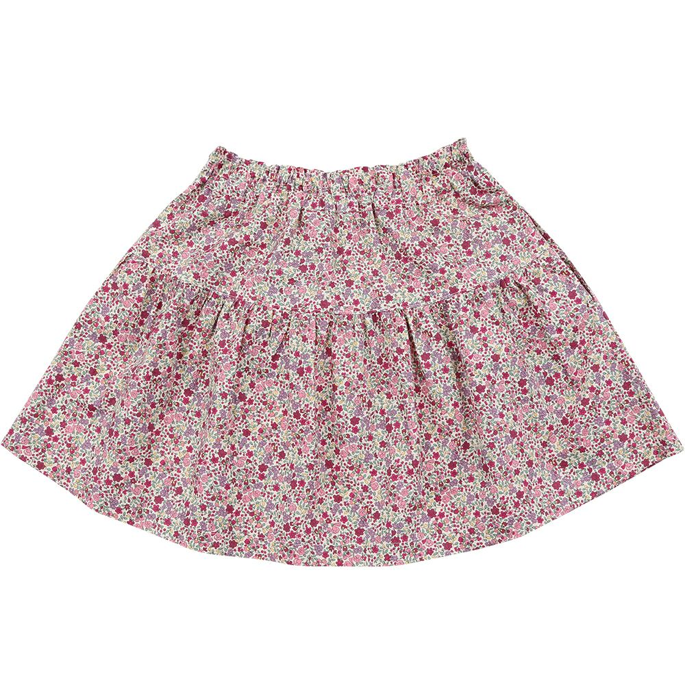子供服 女の子 綿100％花柄リボ付きギャザースカート ピンク(02) 背面