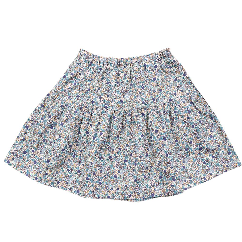 子供服 女の子 綿100％花柄リボ付きギャザースカート ブルー(61) 背面