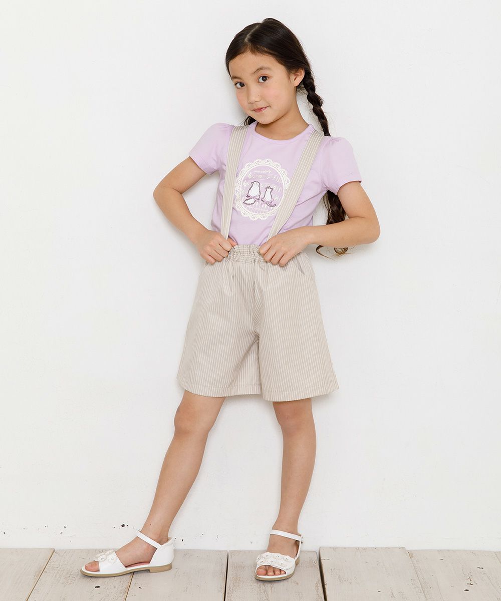 子供服 女の子 サスペンダー付きストライプ柄キュロットパンツ ベージュ(51) モデル画像2