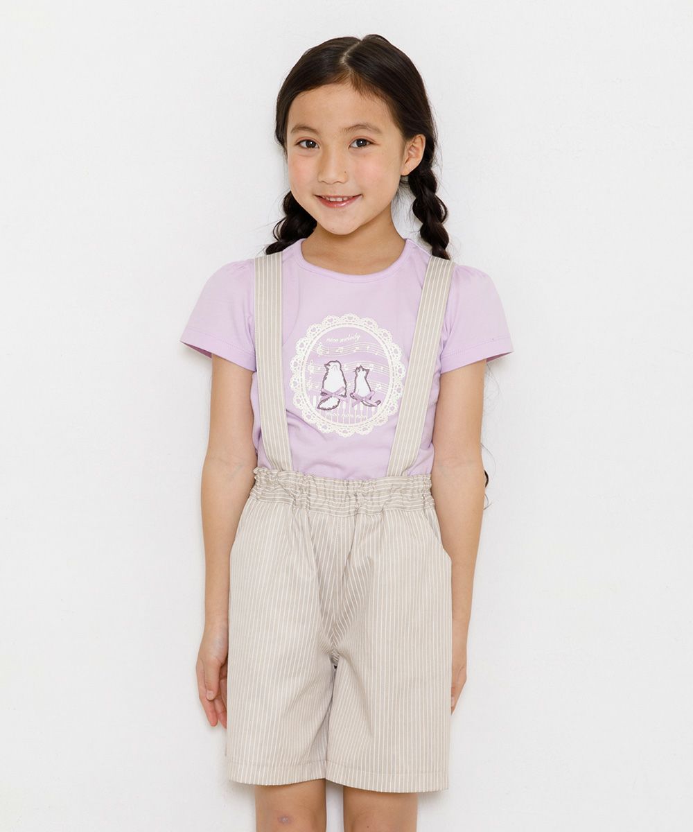 子供服 女の子 サスペンダー付きストライプ柄キュロットパンツ ベージュ(51) モデル画像3