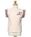 子供服 女の子 綿100％花柄リボンつき袖プリーツデザインTシャツ ピンク(02) トルソー正面